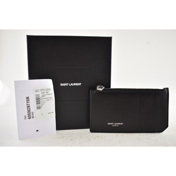 Saint Laurent Paris Fragments Zipped Card Case Black Caviar Silver Logo Wallet - Picture 2 of 10